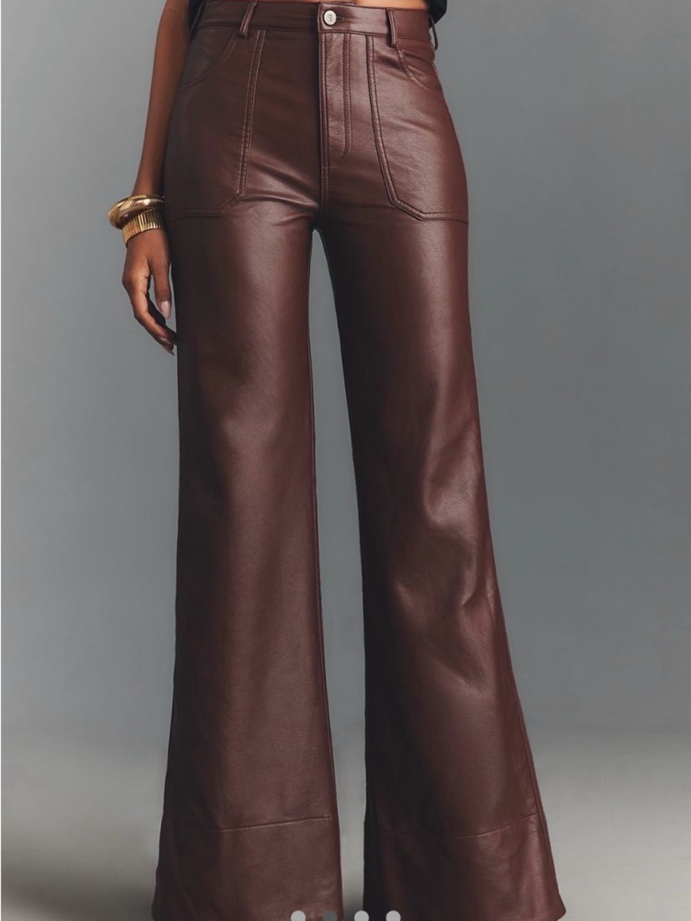 The Ryan Relaxed High rise Pilcro Brown Faux Leather Flare Pants - Picture 2 of 10